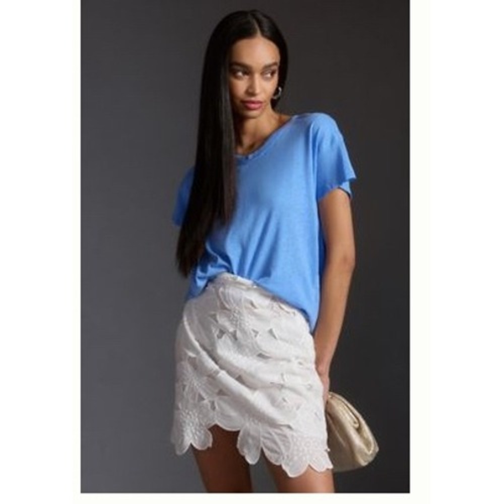 Anthropologie Pilcro Swing Oversized T-Shirt Blue Back Pleat Raw Hem XL XXL